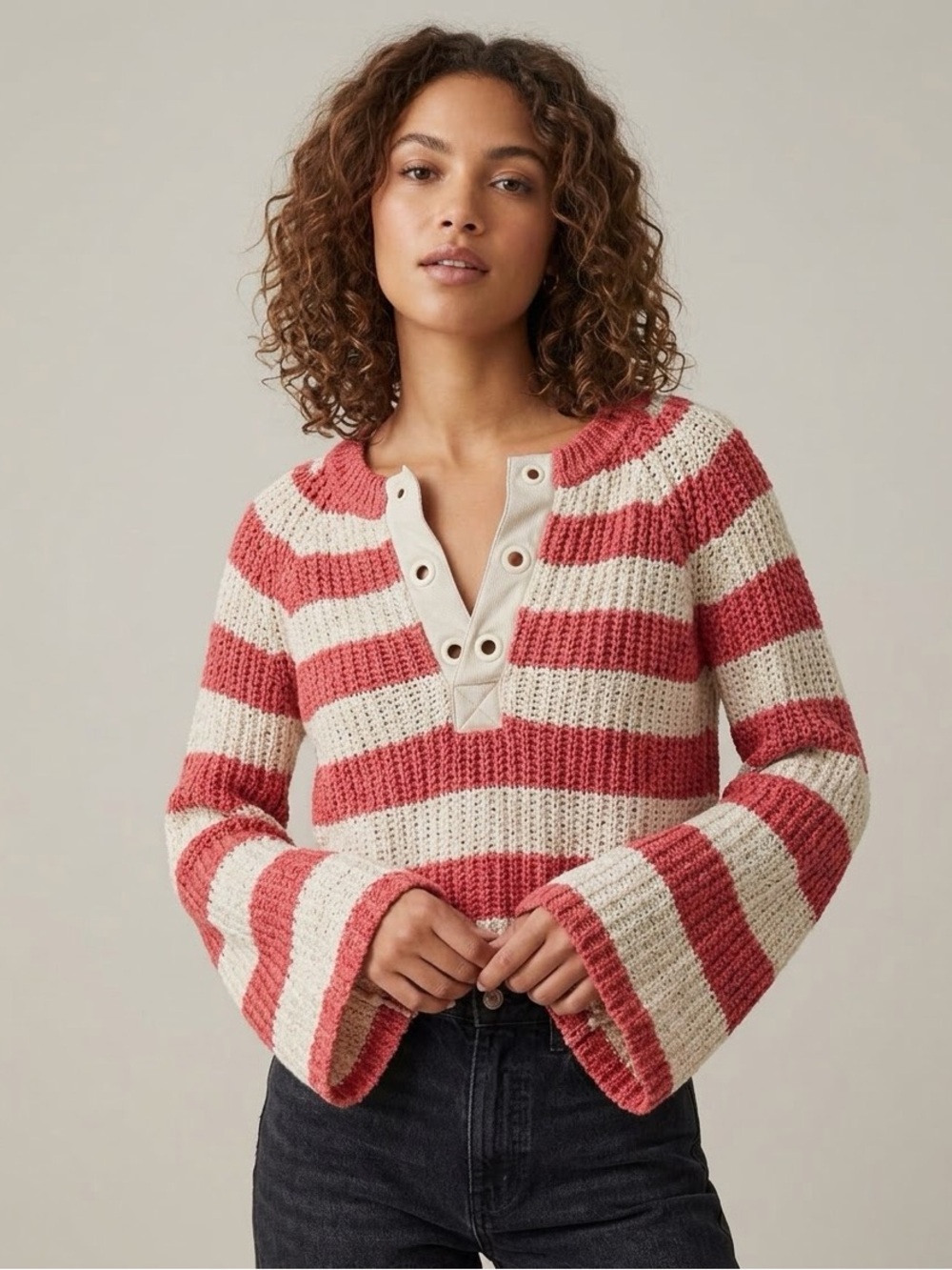 Pilcro Anthropologie Striped Lace-Up Open Knit Cropped Sweater XS